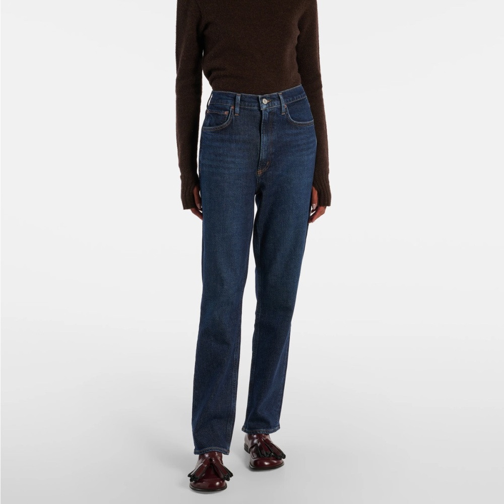 Agolde Straight Leg Stovepipe Jeans in Dark Blue Wash; 29